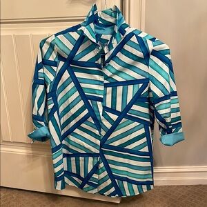 PV Perlavera Blue and White Geometric Blouse
